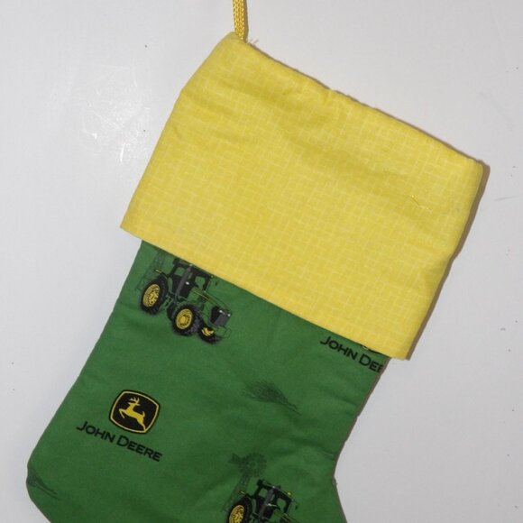 Green Tractors on Green with Yellow Cuff 14" Hand Crafted Christmas Stocking - Picture 2 of 7